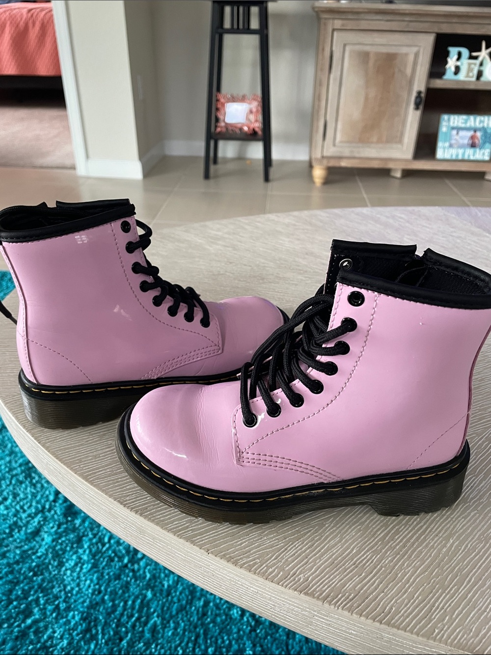 Dr. Martens 1460 J Pink Patent Leather Lace Up Side Zip Combat Boots US 13 UK 12 - Picture 2 of 10